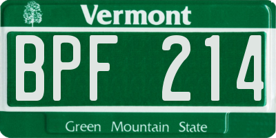 VT license plate BPF214