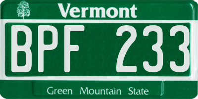 VT license plate BPF233