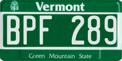 VT license plate BPF289