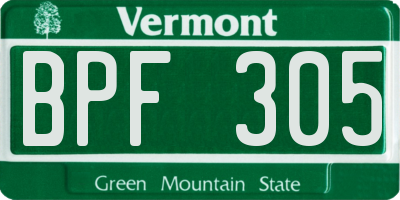 VT license plate BPF305