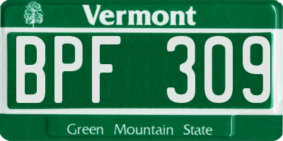 VT license plate BPF309