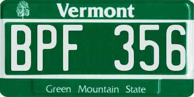 VT license plate BPF356
