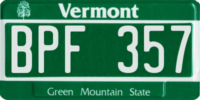 VT license plate BPF357