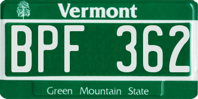 VT license plate BPF362