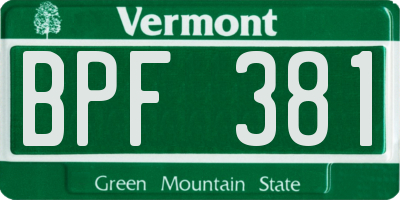 VT license plate BPF381