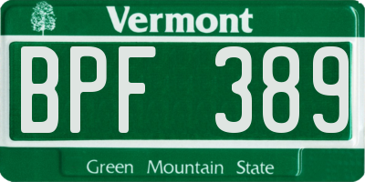 VT license plate BPF389