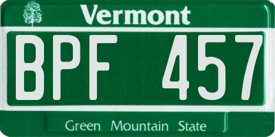 VT license plate BPF457