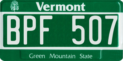 VT license plate BPF507