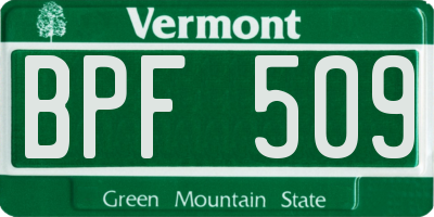 VT license plate BPF509