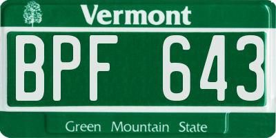 VT license plate BPF643