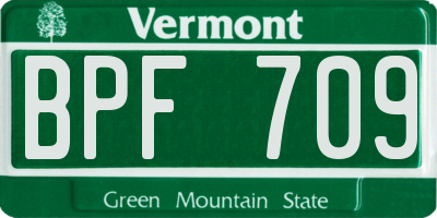 VT license plate BPF709