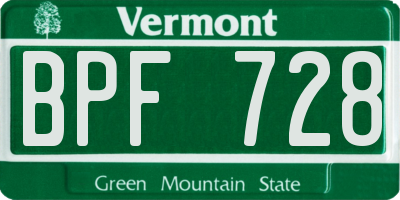 VT license plate BPF728
