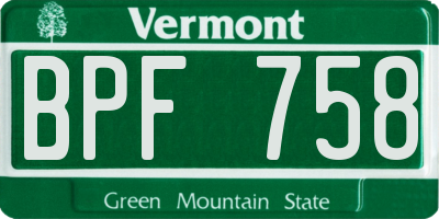 VT license plate BPF758