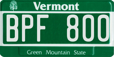 VT license plate BPF800