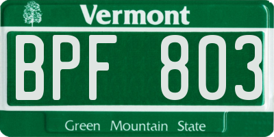 VT license plate BPF803