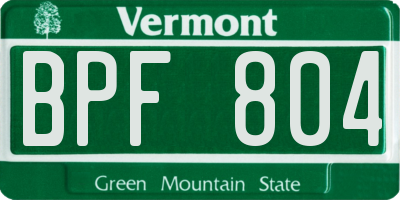 VT license plate BPF804