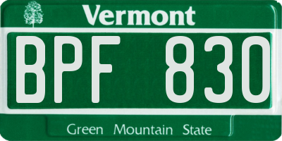 VT license plate BPF830