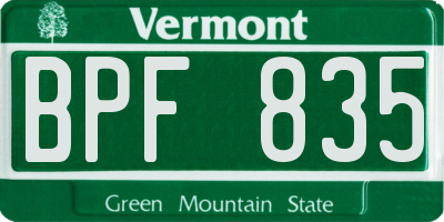 VT license plate BPF835