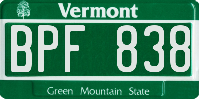 VT license plate BPF838