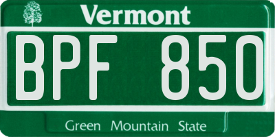 VT license plate BPF850