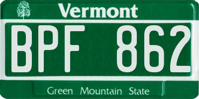 VT license plate BPF862