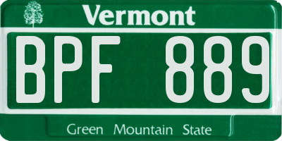 VT license plate BPF889