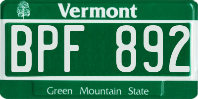 VT license plate BPF892