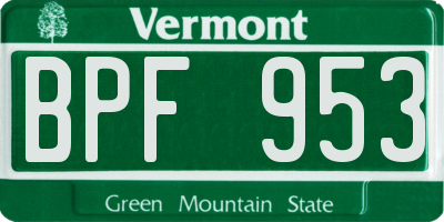 VT license plate BPF953