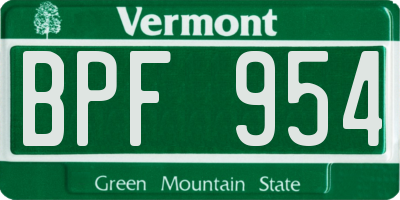 VT license plate BPF954