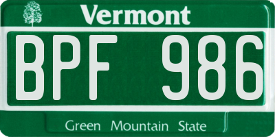 VT license plate BPF986