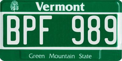 VT license plate BPF989