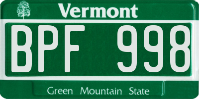 VT license plate BPF998