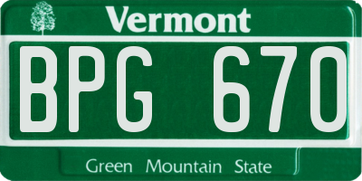 VT license plate BPG670