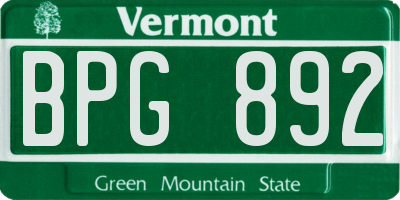 VT license plate BPG892