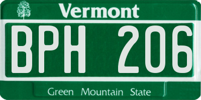 VT license plate BPH206