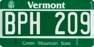 VT license plate BPH209