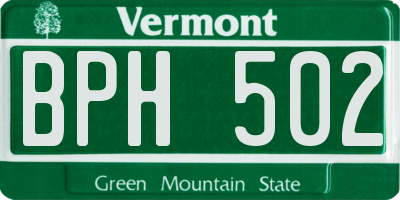 VT license plate BPH502