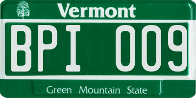 VT license plate BPI009