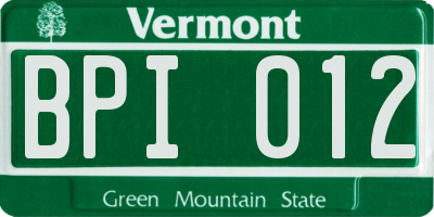 VT license plate BPI012