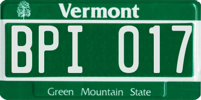 VT license plate BPI017