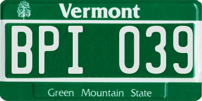 VT license plate BPI039