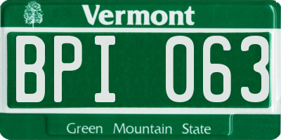 VT license plate BPI063