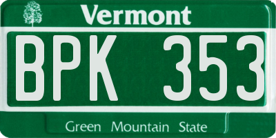 VT license plate BPK353