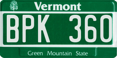 VT license plate BPK360