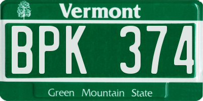 VT license plate BPK374