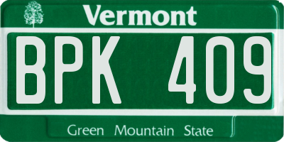 VT license plate BPK409