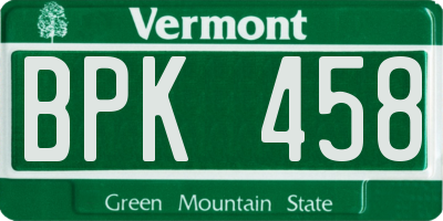 VT license plate BPK458