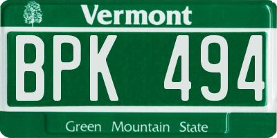 VT license plate BPK494