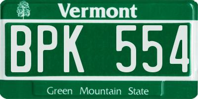 VT license plate BPK554