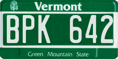 VT license plate BPK642